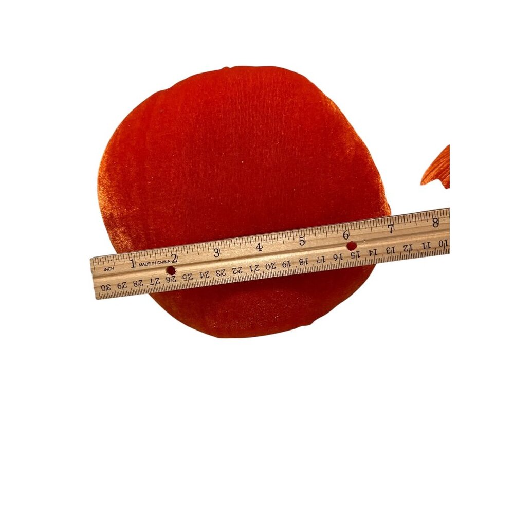 Orange Velvet Pumpkin Autumn Fall Plush Hard Stem Halloween Decor Vtg Set of 2 - Picture 5 of 6